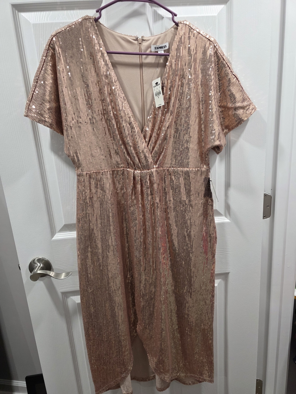 Express Rose Gold Sequin V-Neck Midi Dress